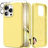 GolbinBox Magnetic for iPhone 16 Pro Max Case, Compatible with MagSafe, Screen Protector + Camera Lens Protector, Liquid Silicone Shockproof Protective Phone Case for iPhone 16 Pro Max, Yellow