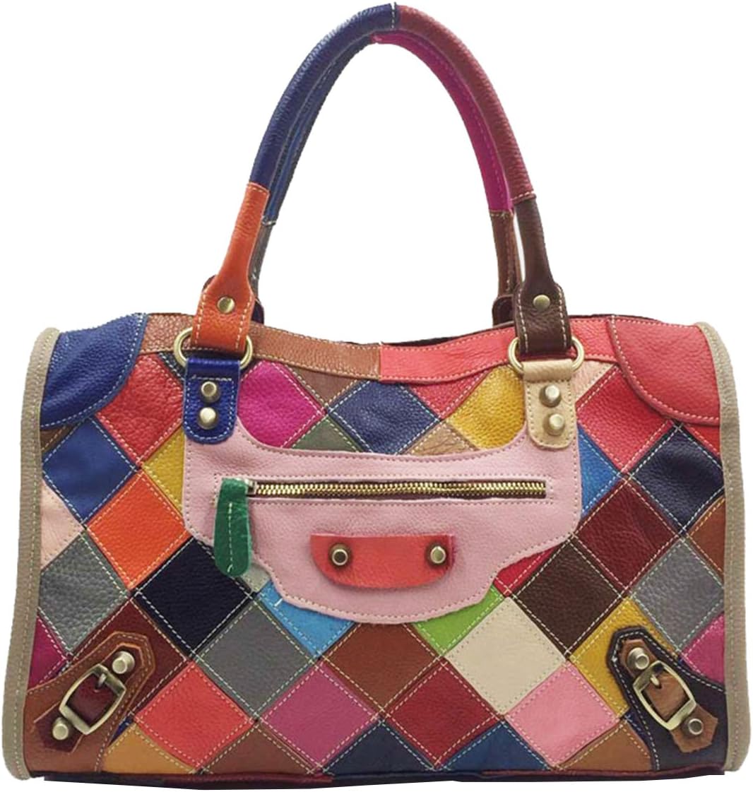 Hereby Kuer(TM) Women’s Soft Leather Multi-color Tote Top-handle Cross-body Handbag Shoulder Bag Satchel Purse