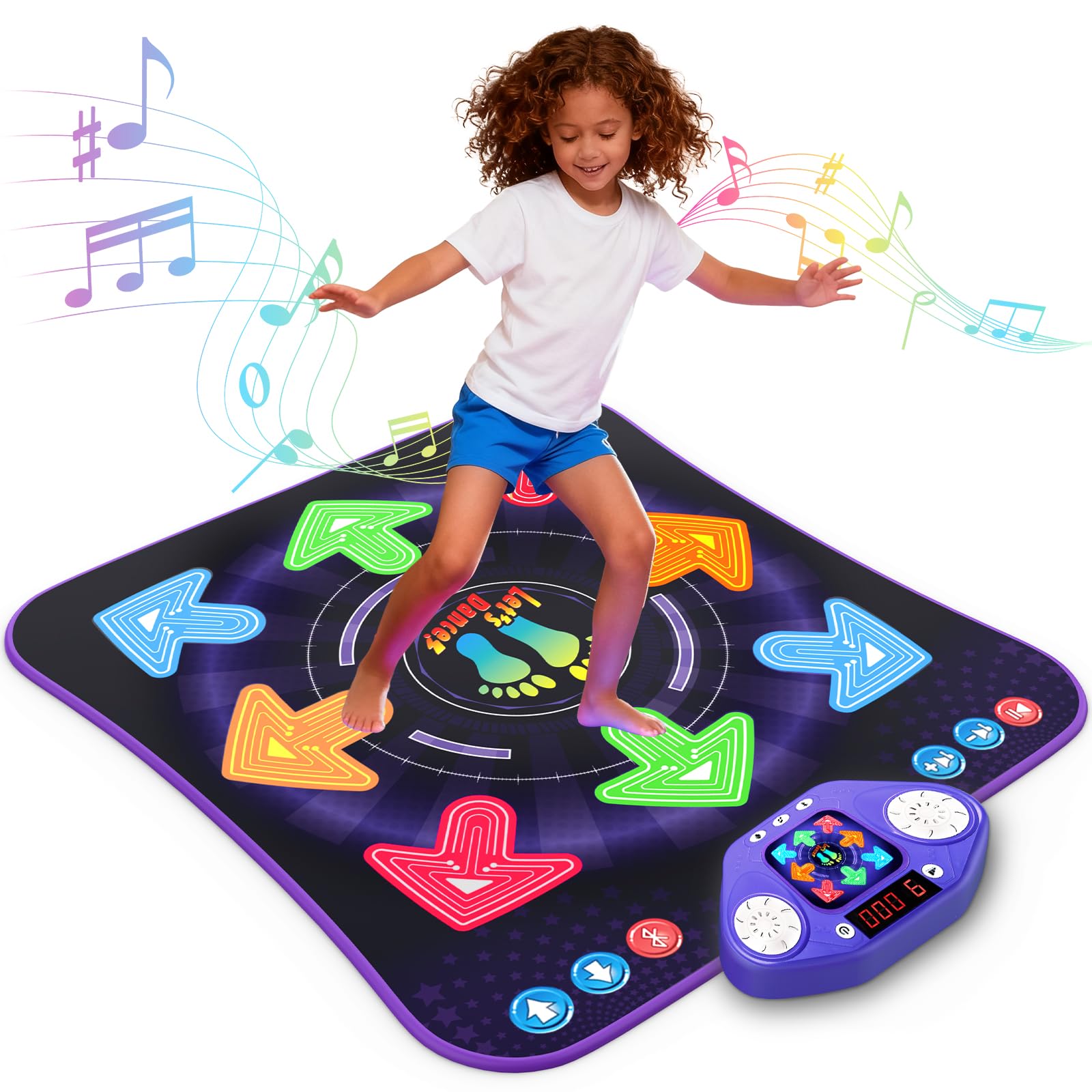 Dance Mat Toys for 3-12 Year Old Girls Boys, Dance Pad with Light Up 8-Buttons & Bluetooth, Music Dance Game with 7 Game Modes, Christmas Birthday Gifts for 3 4 5 6 7 8 9 10+ Year Old Girls Boys