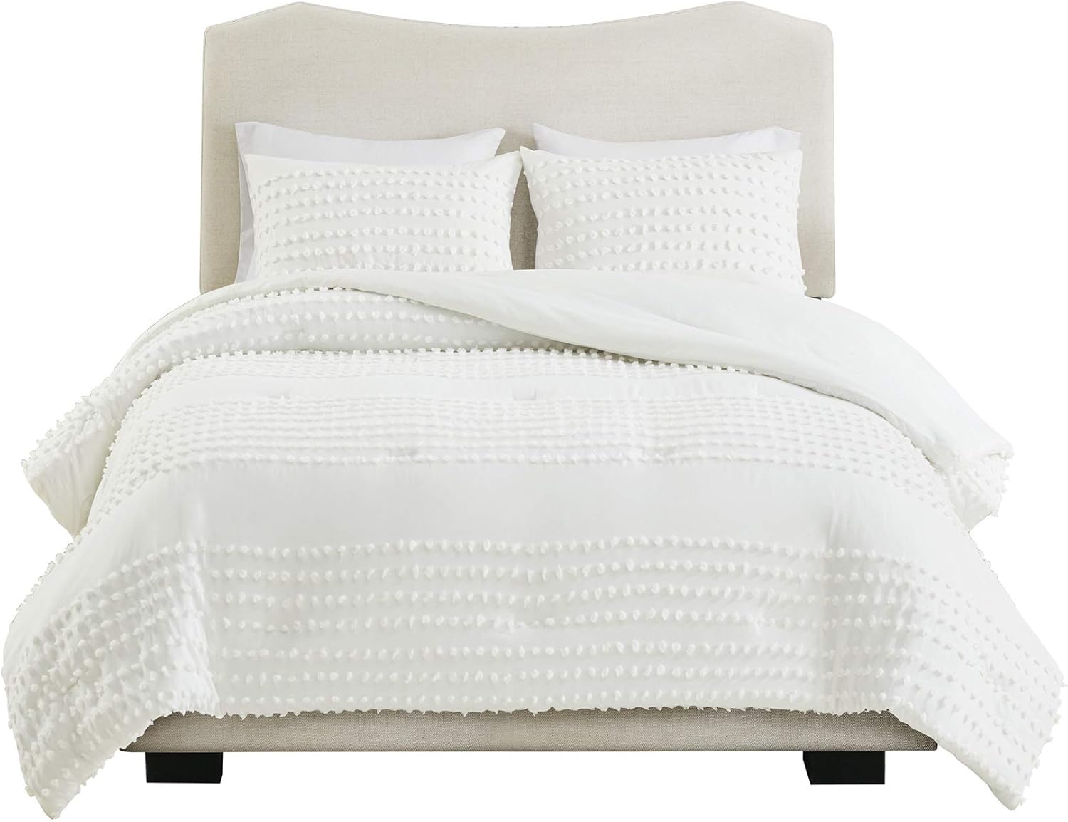 Comfort Spaces Phillips Comforter Reversible 100% Cotton Face Jacquard Tufted Chenille Dots Ultra-Soft Overfilled Down Alternative Hypoallergenic All Season Bedding-Set, Full/Queen, Ivory: Home & Kitchen
