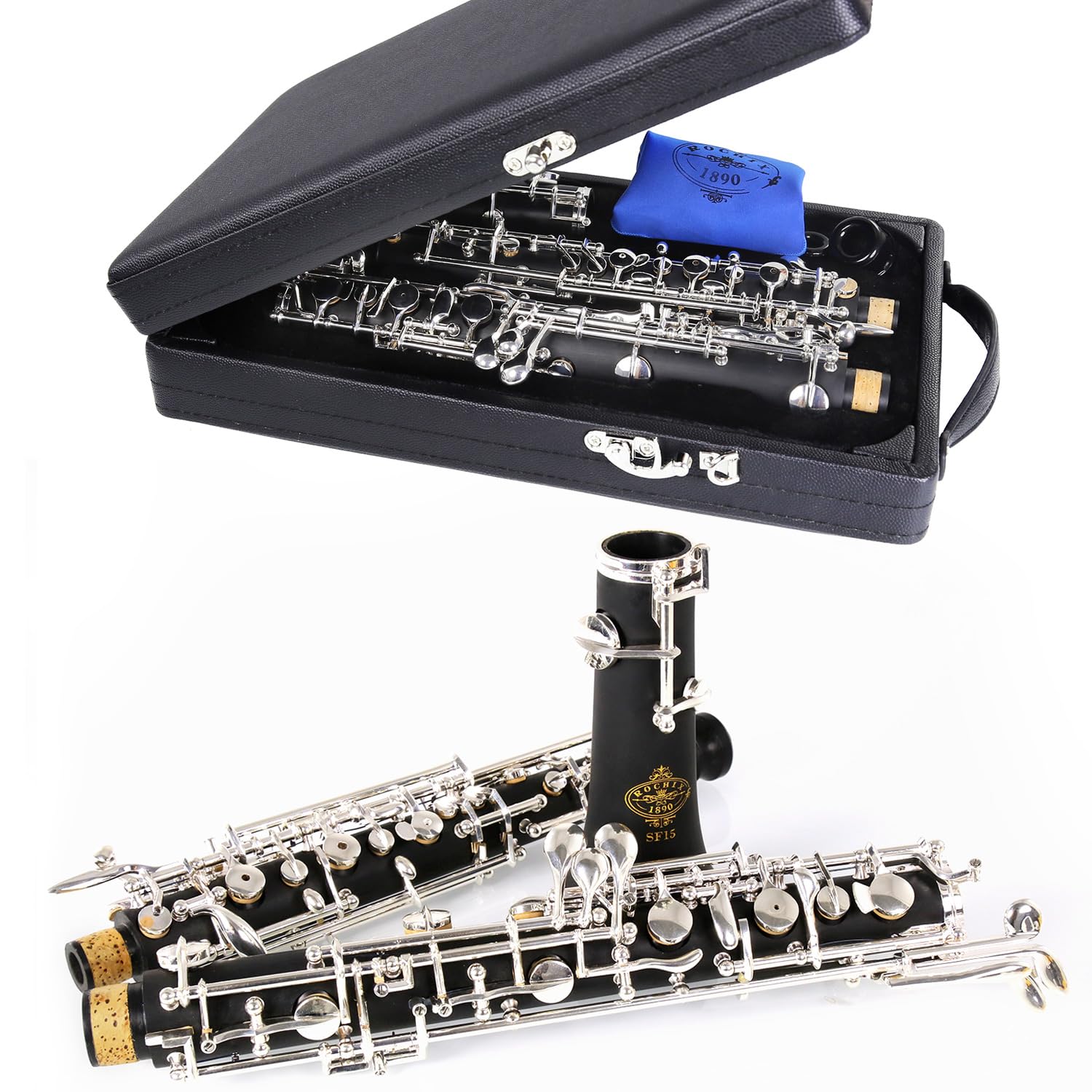 Photo 1 of Rochix Oboe Beginner Student Level SF15 Composite Wood Body Silver Plated Full Automatic C Tone with 1 Reeds,1 Cleaning Cloth,1 Oboe Swab,1 Thumb Rest,1 Case and More