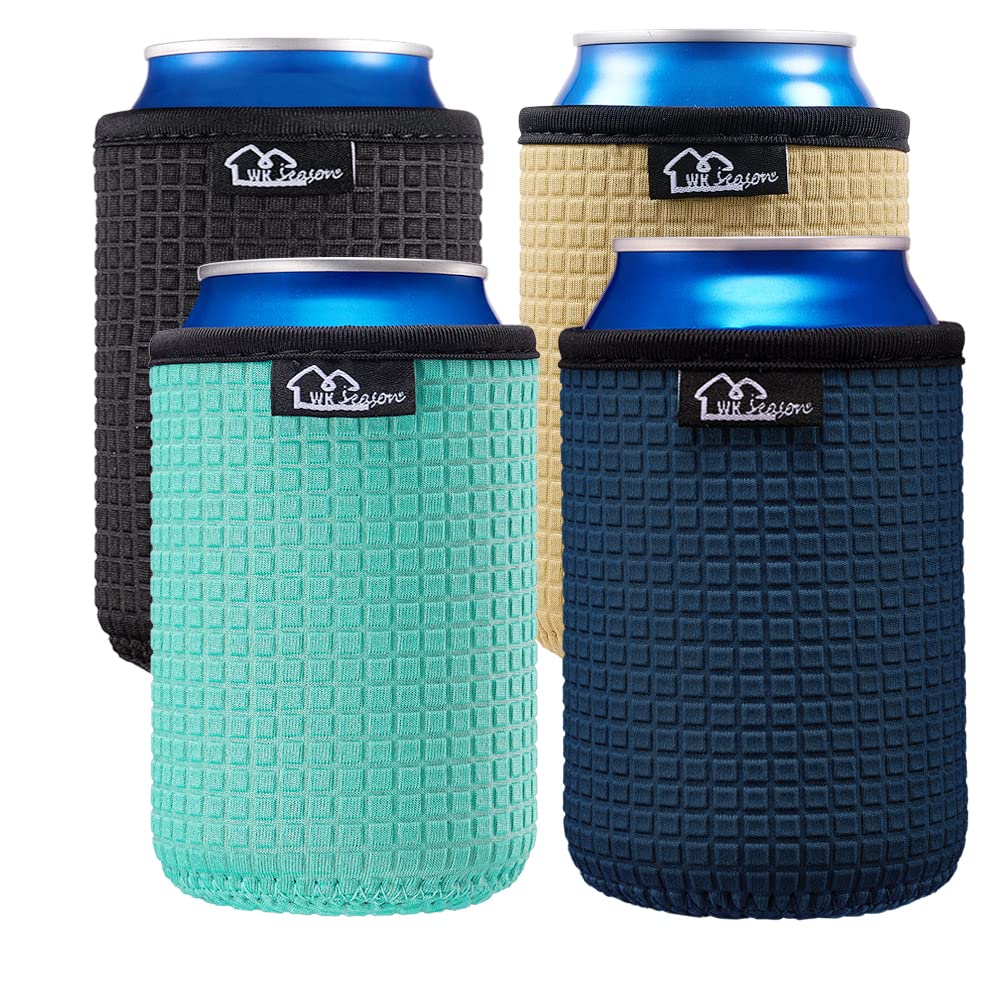 WK IEASON 12oz Standard Can Sleeves Insulators Holder Non-Slip Neoprene Can Cooler for Coco cola, White Claw and More(Black/Cool Mint/Dark Blue/Khaki)