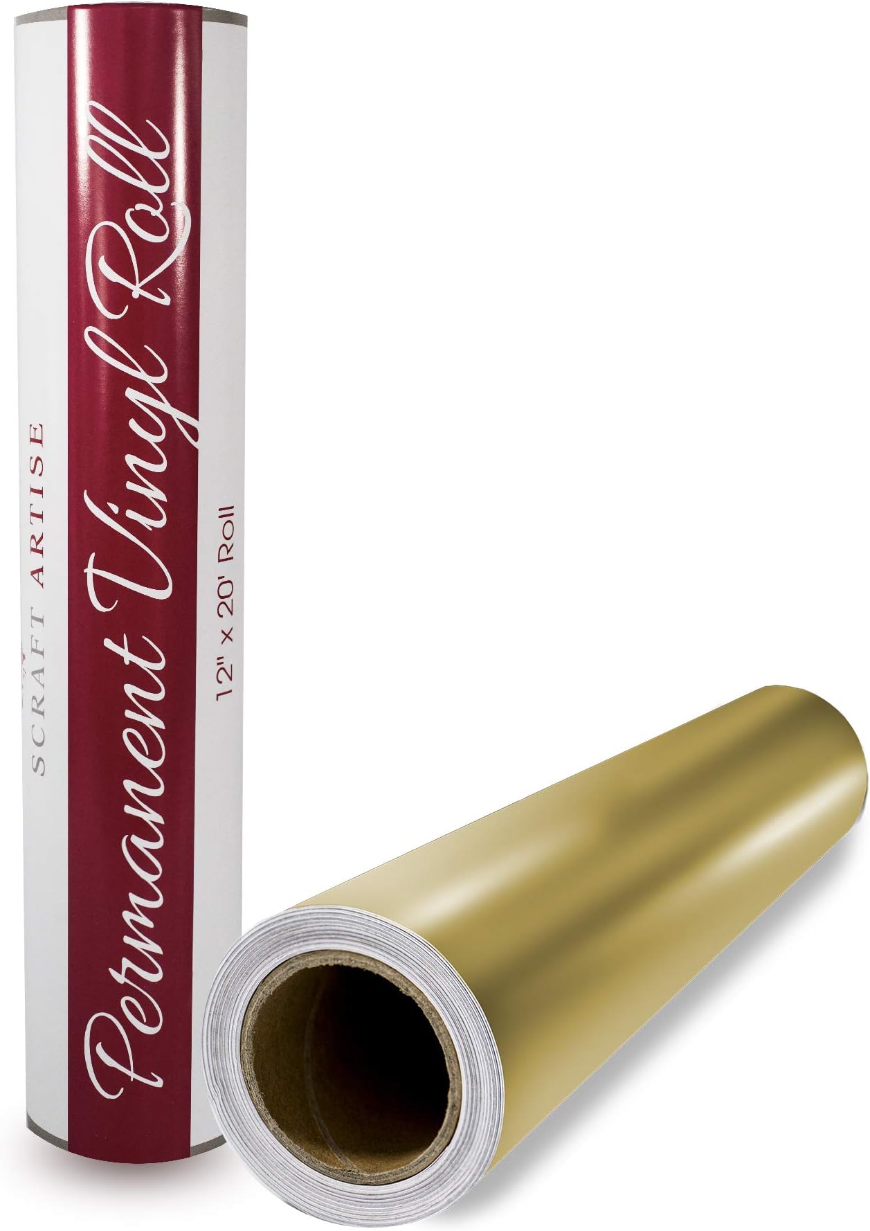 Scraft Artise Indoor Outdoor Permanent Adhesive Vinyl Roll Gold Glossy 12 Inch by 20 Feet Compatible with Silhouette Cricut Brother Scan N Cut and Other Die Cutters to Make Monograms and Decals