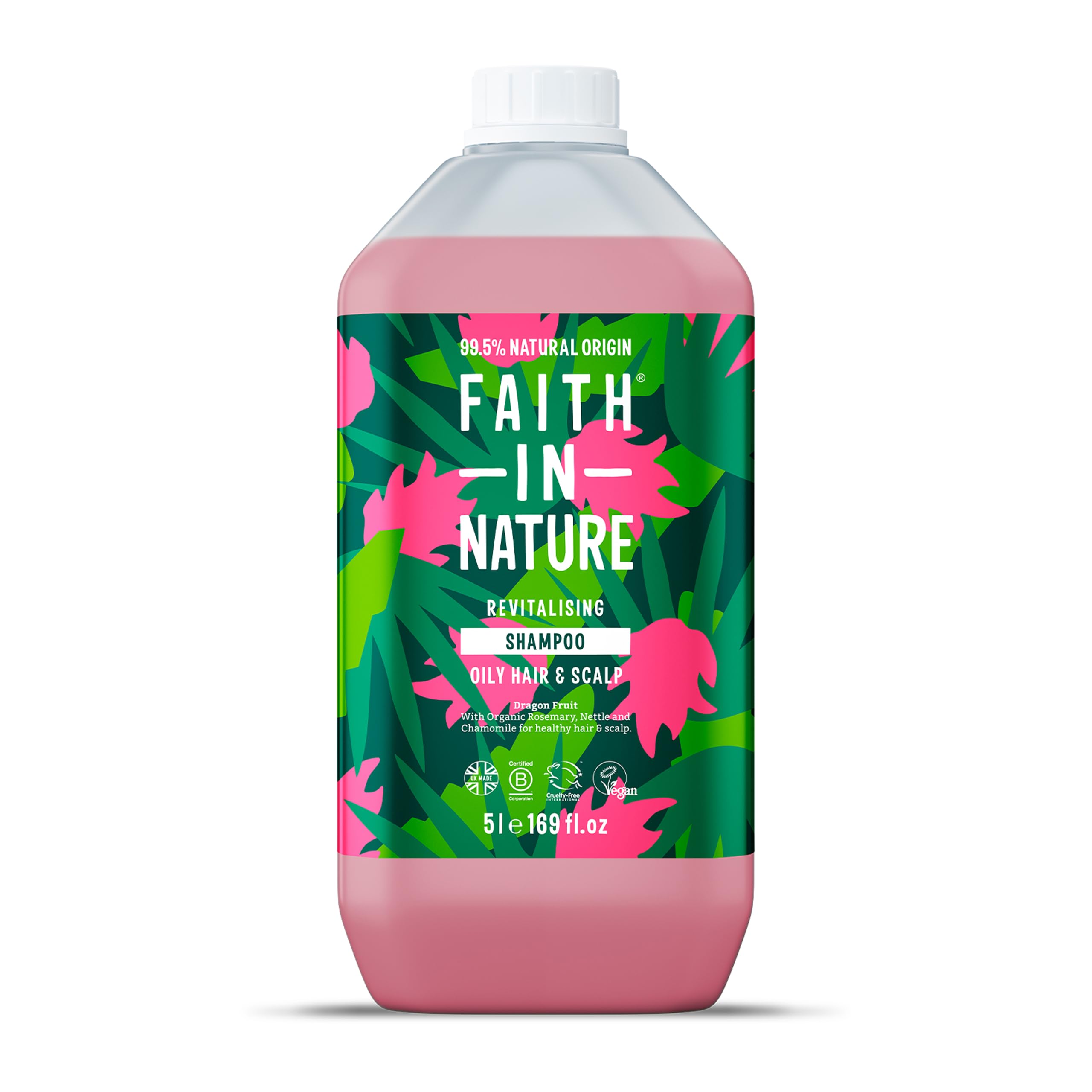 Faith In Nature Natural Dragon Fruit Shampoo, Revitalising for Oily Hair & Scalp, Vegan & Cruelty Free, No SLS, Silicones or Parabens, 5L Refill Pack — image 1