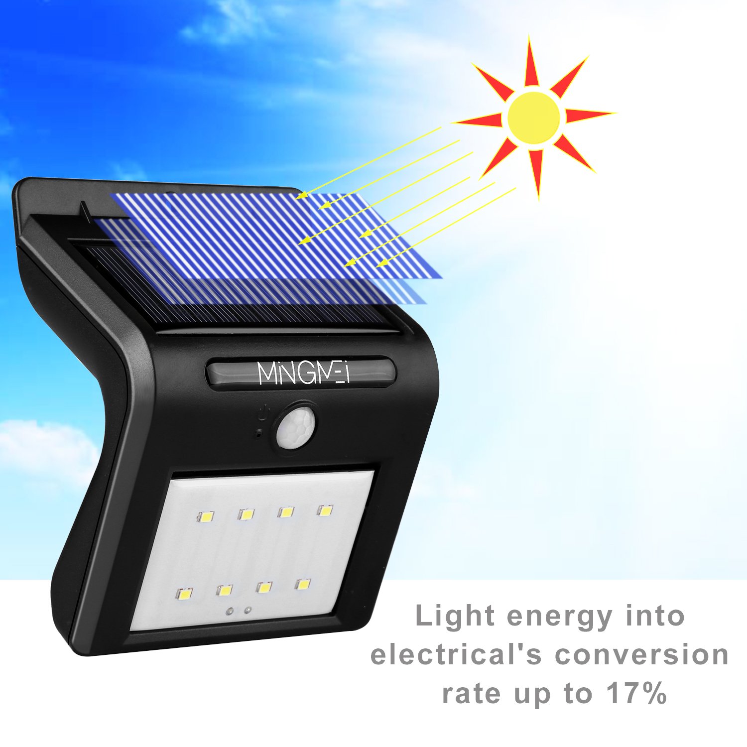 8 LED Solarleuchte mit Bewegungsmelder, Tegrace Wetterfeste Solarleuchte Garten, 8 Helle LED Solarlampe Außenleuchten für Garten usw (2 Stück)