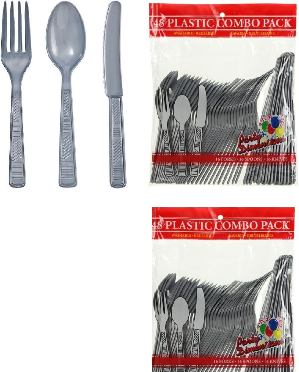 Plastic Cutlery 96 Piece Combo Pack BPA Free - Forks, Spoons & Knives Set (Silver)