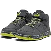 PUMA Rebound Layup Mid Hook and Loop Sneaker, Strong Gray-Strong Gray-Lime Smash, 11 US Unisex Little Kid
