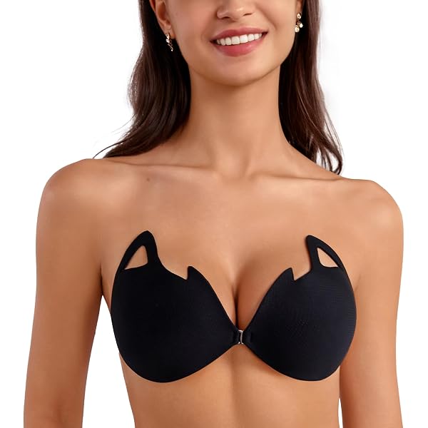 Strapless Adhesive Invisible Bra Reusable Push Up Silicone Sticky Backless  Dress Bra, Black A Cup at Amazon Women's Clothing store