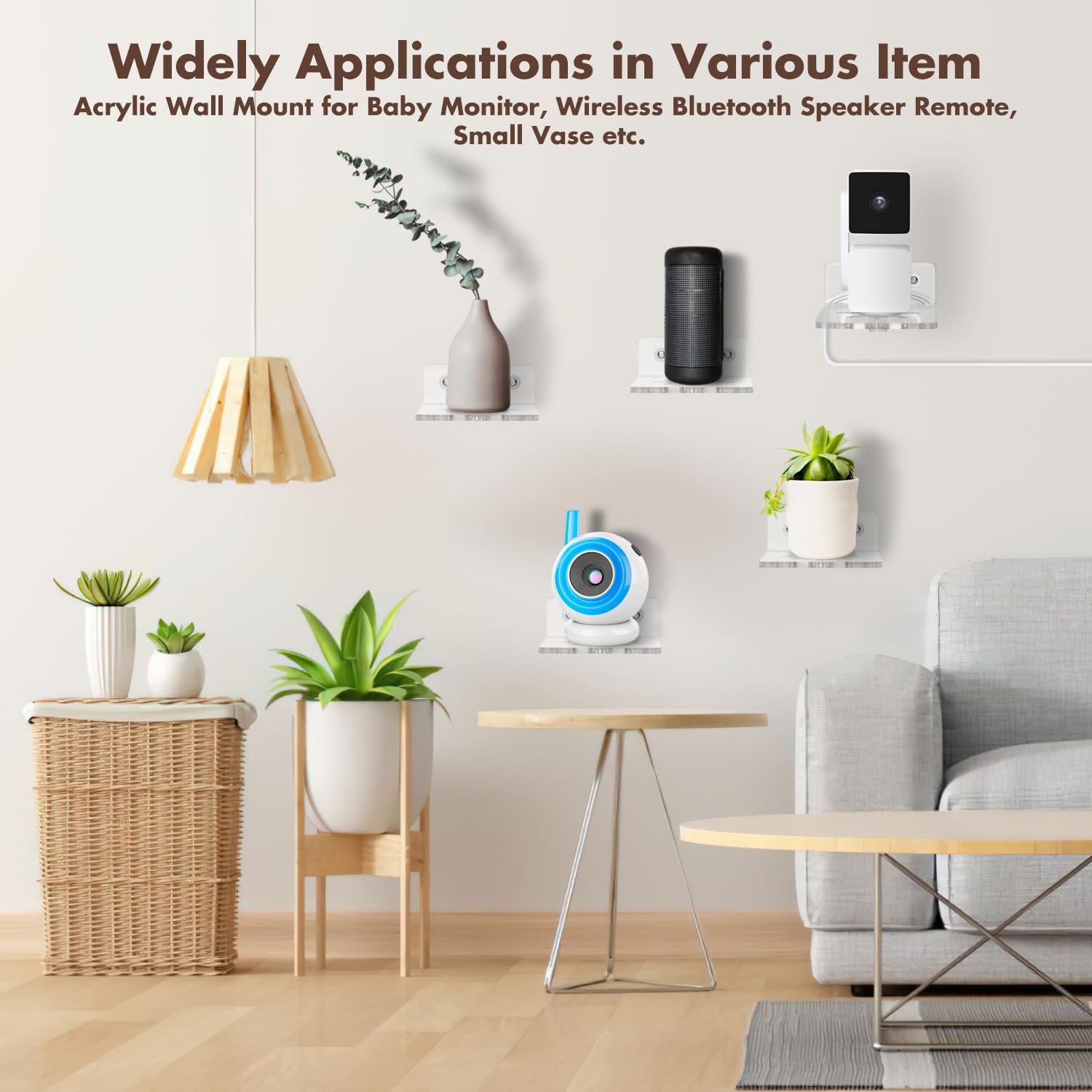 2Pack Acrylic Wall Mount Bracket (Upgrade Version) for Wyze Cam Pan V3, Wyze Cam Pan V2, Adhesive Small Wall Shelf for Security Cameras, Speakers, Baby Monitors with Universal 1/4 Threaded Hole