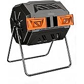 Compost Bin, 43-Gal Dual Chamber Composter Tumbler, Black Orange | Steel Frame with 2 Sliding Door and Aeration System, 360&deg; Rotating, Tumbling Composting Bin for Kitchen, Garden, Yard