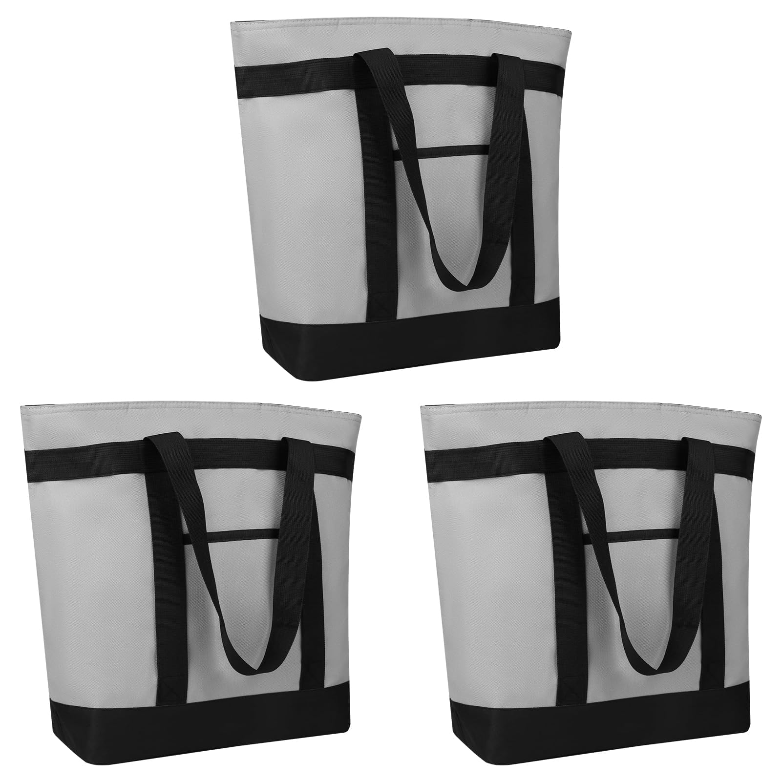 Insulated Reusable Tote Bag for Grocery Shopping for Women/Men, Pizza/Food Delivery Bag to Keep Food Cold/Hot for Uber Eats/Doordash/Grubub, Cooler bags for Travel/Beach/Picnic, Grey, 3-Pack Image