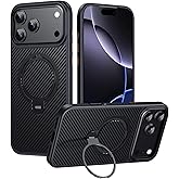Amzfield for iPhone 17 Pro Max Case, Compatible with MagSafe [360° Magnetic Ring Stand] Protective Carbon Fiber Cover for iPhone 17 Pro Max - Shockproof, Camera Protection, Anti-Scratch Back, Black