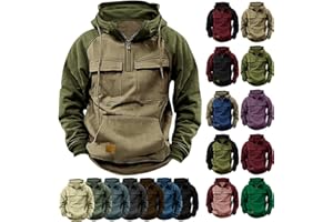 Lenkho Tactical Hoodies For Men Military Workout Casual Cargo Pullover Quarter Zip Hooded Outfit Tops Heavy Weight Sweatshirt