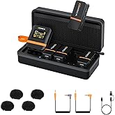 COMICA Vimo Q 4 Channel Wireless Lavalier Microphone System with Noise Reduction, 4 Audio Tracks Output, 656ft Range, Wireless Mic for Cameras iPhone Android,Wedding/Video Recording/Livestream