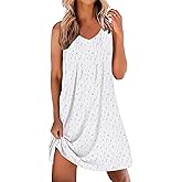 Ekouaer Nightgowns for Women Sleeveless Sleep Shirt Tank Night Gown V Neck Chemise Pleated Night Shirt Soft Sleep Dress