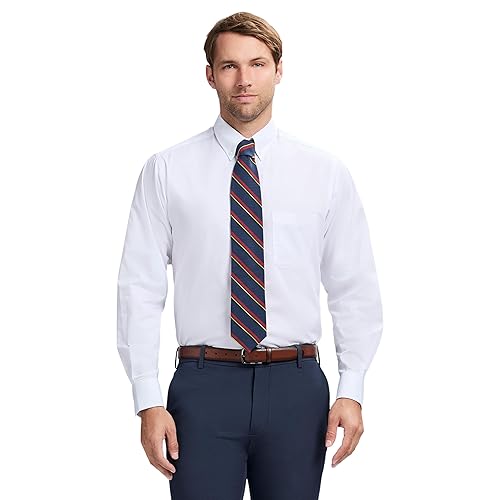 IZOD Men's Dress Shirt Regular Fit Long Sleeve Wrinkle Free Stretch Button Down Collar, White