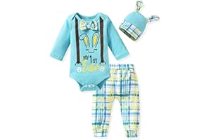 fioukiay Preemie Newborn Baby Boys Easter Outfits Infant My First Easter Baby Bunny Clothes Clothing Pants Set with Hat