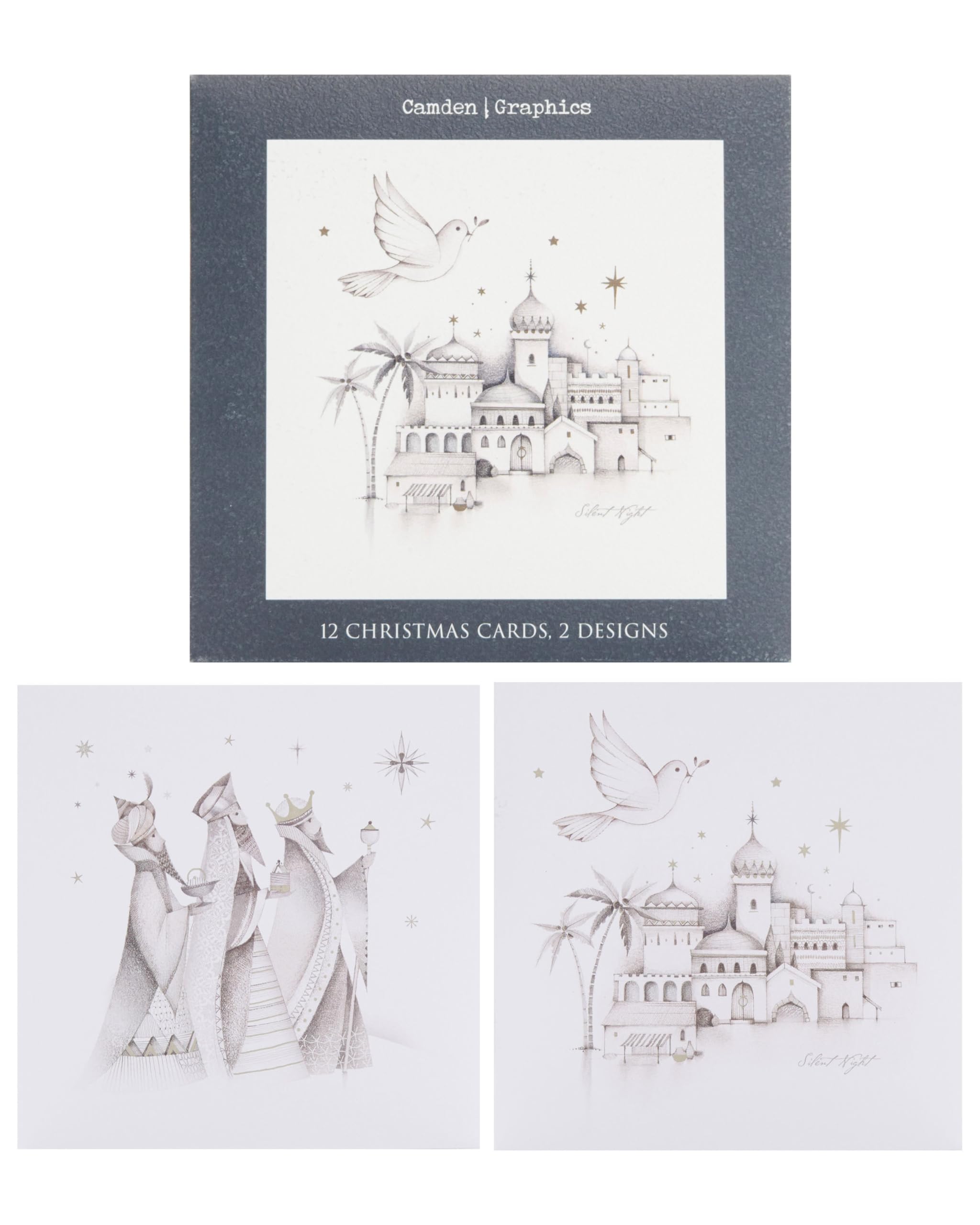 UK Greetings Multipack of 12 Christmas Cards for Him/Her/Friend - 2 Religious Pencil Designs