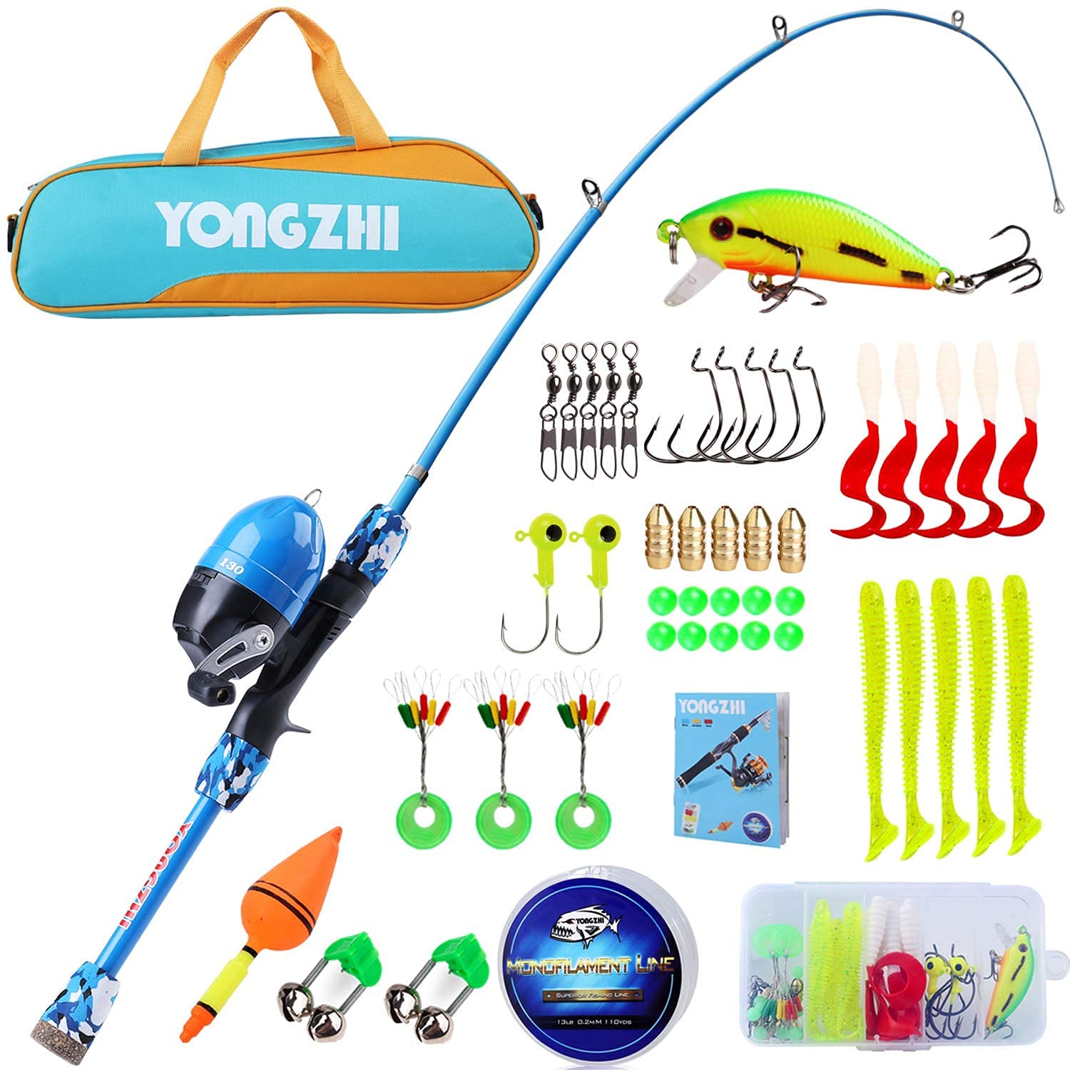 Sougayilang Kids Fishing Rods,Portable Telescopic Fishing Rod and Reel Combo, with Fishing Line Lures Spincast Fishing Tackle Bag for Youth, Girls and Boys Traveling Kid Fishing Pole (Blue)