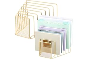 Chivertion 2 Pcs 7 Slot Incline File Sorter Metal Wire Mesh File Racks for Desktop Letter Sorter for Magazine Folder Book Organizer Home Office School Paper Mail Desk Storage Holder (Golden)