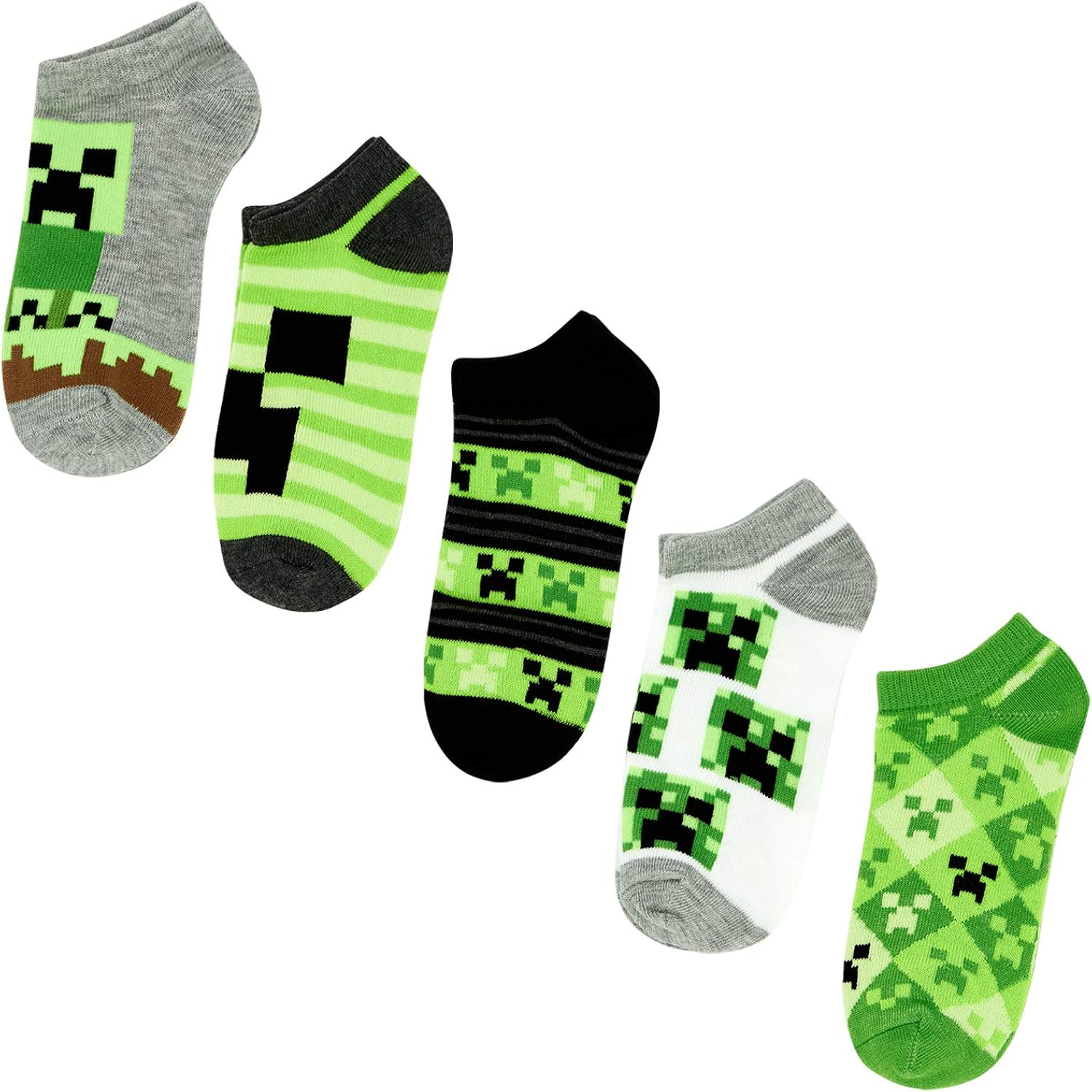 Amazon Minecraft ボーイズ ノーショウソックス Minecraft By Mojang 子供用ソックス5足セット Us サイズ Shoe Size 7 10 靴下 レッグウェア 通販