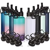 Volhoply 32 oz Insulated Water Bottles Bulk 8 Pack with Straw Lid & Spout Lid,Stainless Steel Sports Water Bottle,Double Wall Vacuum Cups,Leak proof Wide Mouth Metal Flask for Travel(Eight Color,8)
