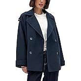 Majdan Women's Double Breasted Short Peacoat Winter Wool Blend Coat Oversized Jacket with Pockets