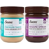 Soom Foods Pure Ground Sesame Tahini Paste Two Flavor Sampler: (1) Sesame Tahini 11oz and (1) Chocolate Sesame Tahini Spread 12oz