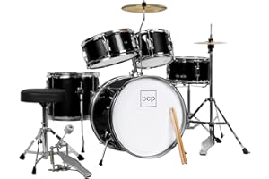 Best Choice Products Kids 5-Piece Beginner Drum Set Junior Kit, Starter Percussion w/Cymbals, Pedal, Drumsticks, Stool, Toms, Snare, Hi Hat - Black