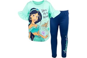 Disney Princess Frozen Moana Little Mermaid Floral Girls T-Shirt & Leggings Outfit Set Toddler to Big Kid Sizes (2T - 14-16)
