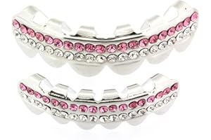 Big Dawgs Bling Hip Hop Platinum Silver Removeable Mouth Grillz Set (Top & Bottom) Pink Lolipop
