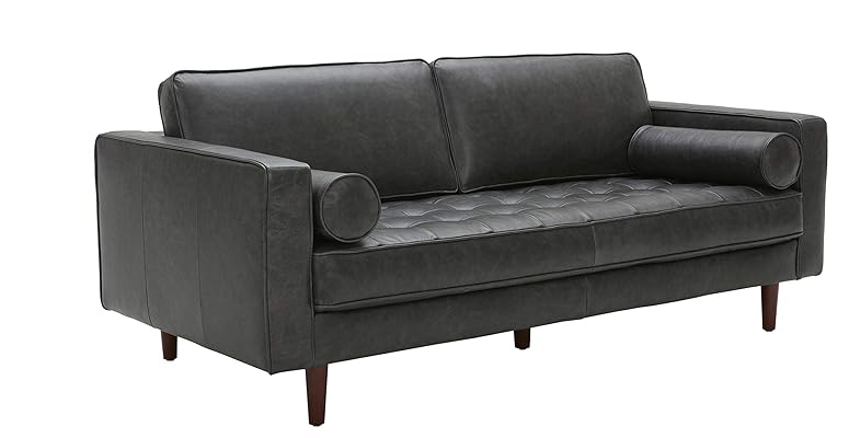 Amazon Rivet Aiden Mid-Century Leather Sofa with Tapered Legs