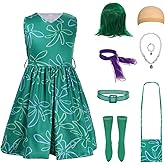 Ditip 9Pcs Green Inside Costume Out Cosplay Dress up Halloween Outfits with Wig