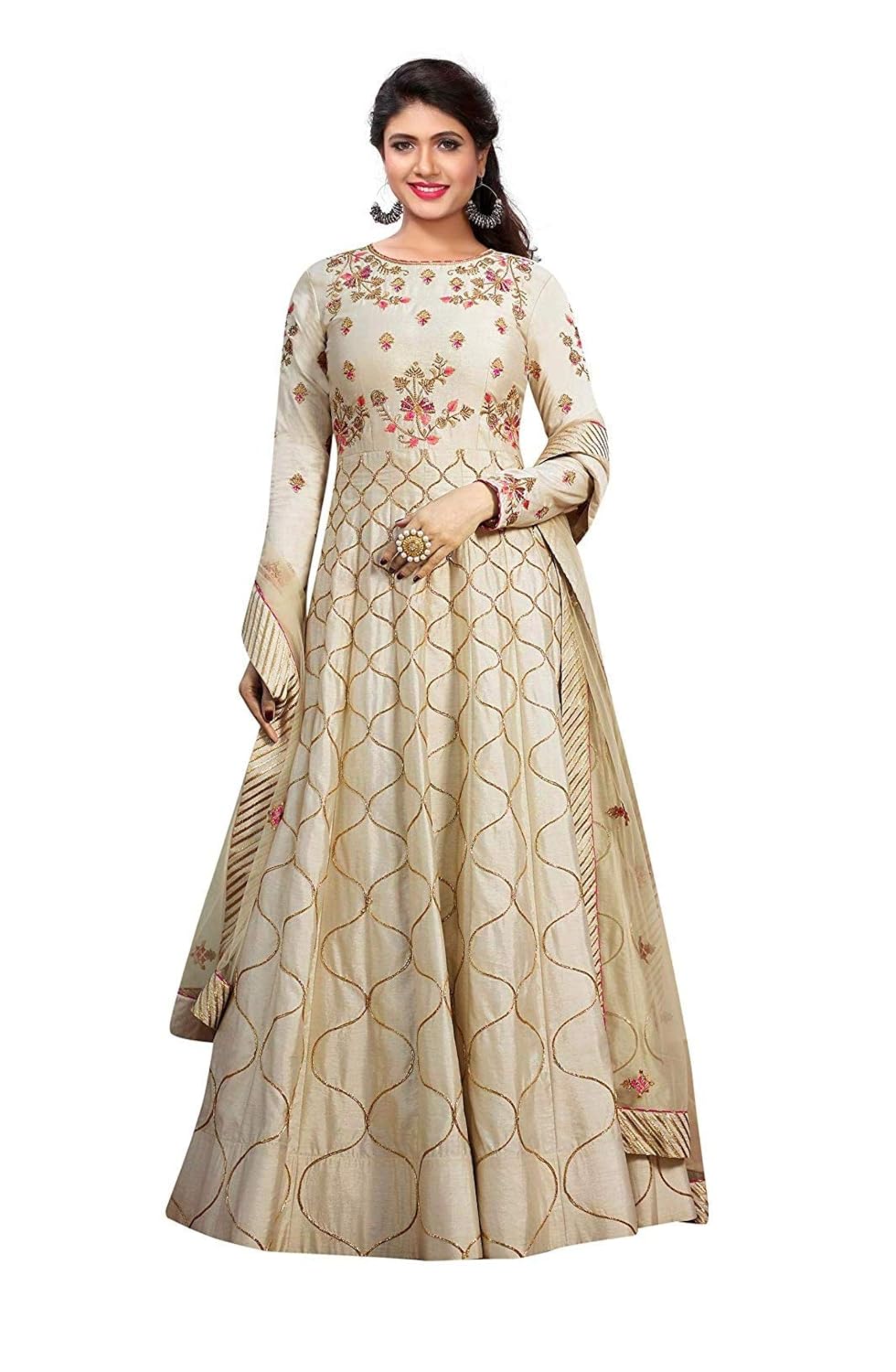 infotech women's bamboo silk party wear anarkali stiched gown