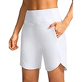 Soothfeel Women's 7" Athletic Running Long Shorts with Pockets High Waisted Bermuda Shorts for Women Workout Walking Casual