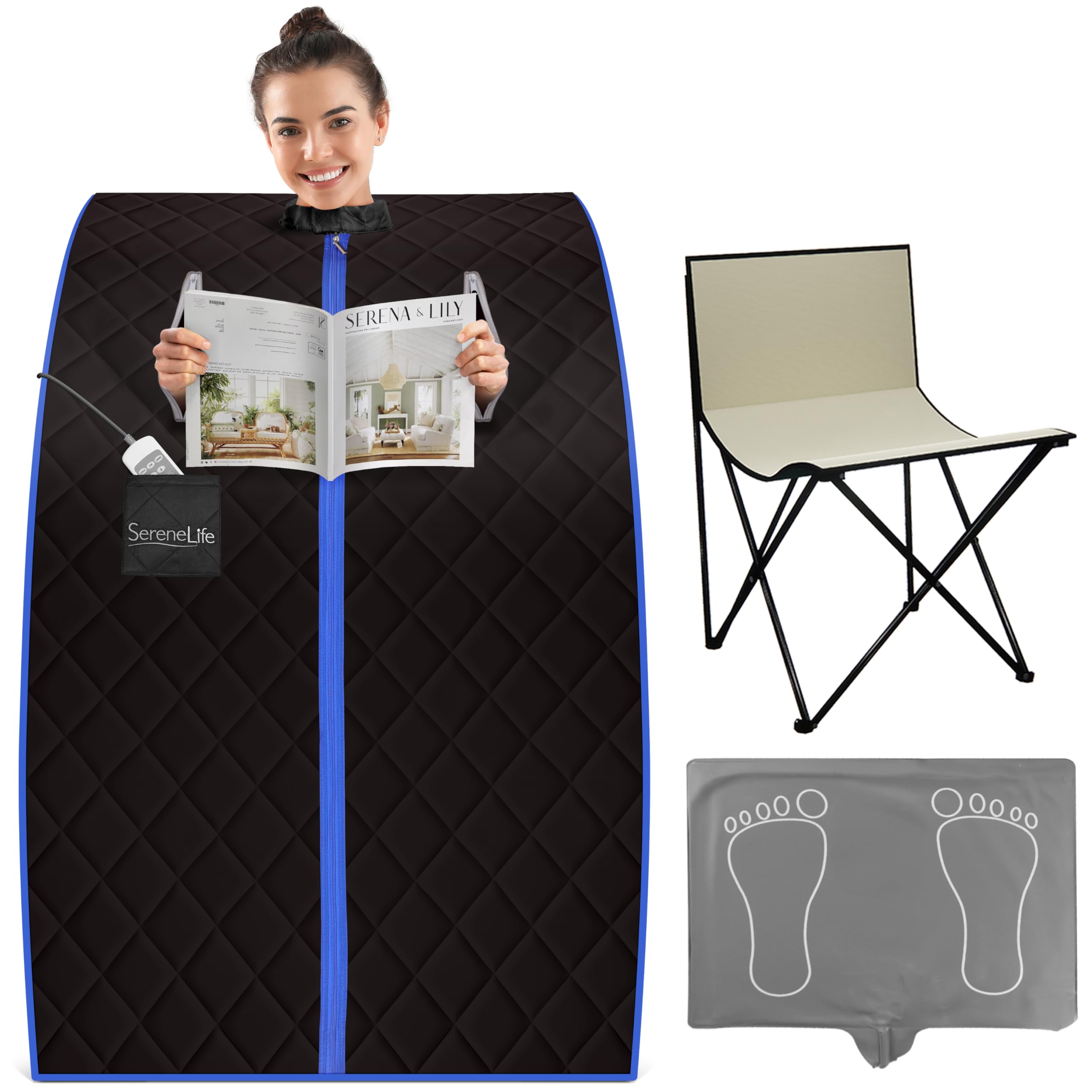 Photo 1 of *MINOR DAMAGE - USED*
SereneLife Portable Sauna Box for Home, Infrared Sauna Tent with Heated Foot Pad and Folding Chair, Remote Control In-Home Spa, 38" x 32”