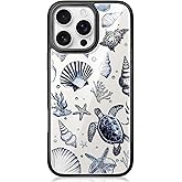 FEWGEY Crystal Glass Phone Case for iPhone 16 Pro Compatible with Magsafe, Summer Sea Ocean Beach Turtle Shell Conch Starfish Designer Shock Proof Heavy-Duty Protection for Men Women Girls