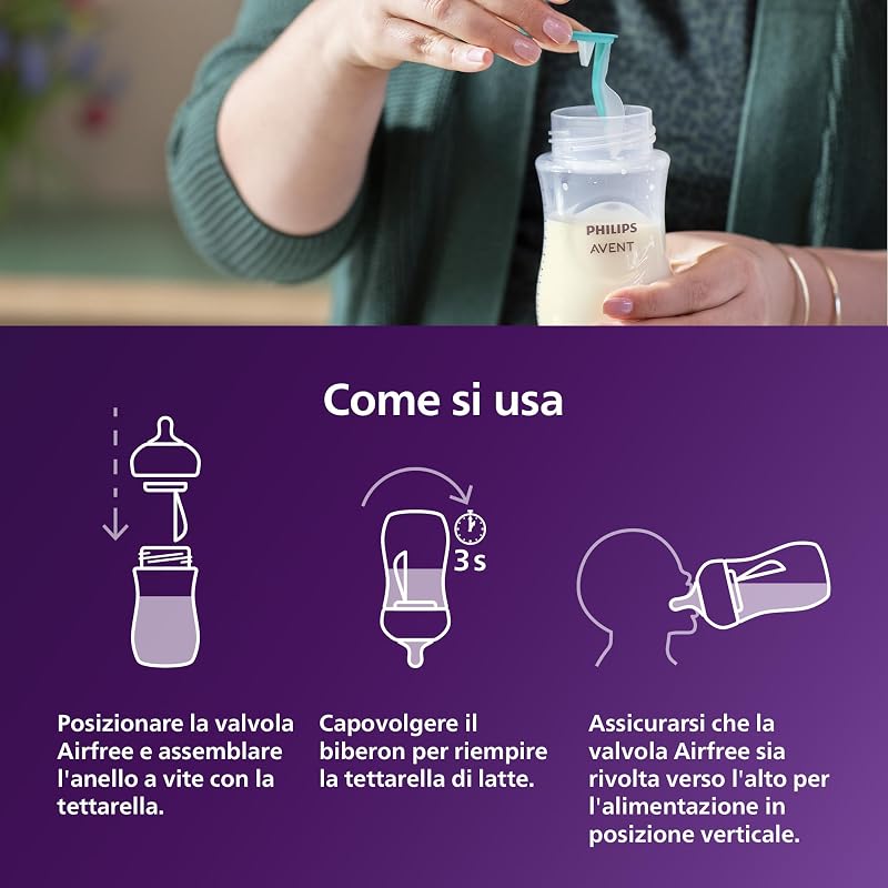 Philips Avent Biberon Natural Response da 260 ml con valvola Airfree, senza BPA, per bambini da 3-6 mese (modello SCY673/01)