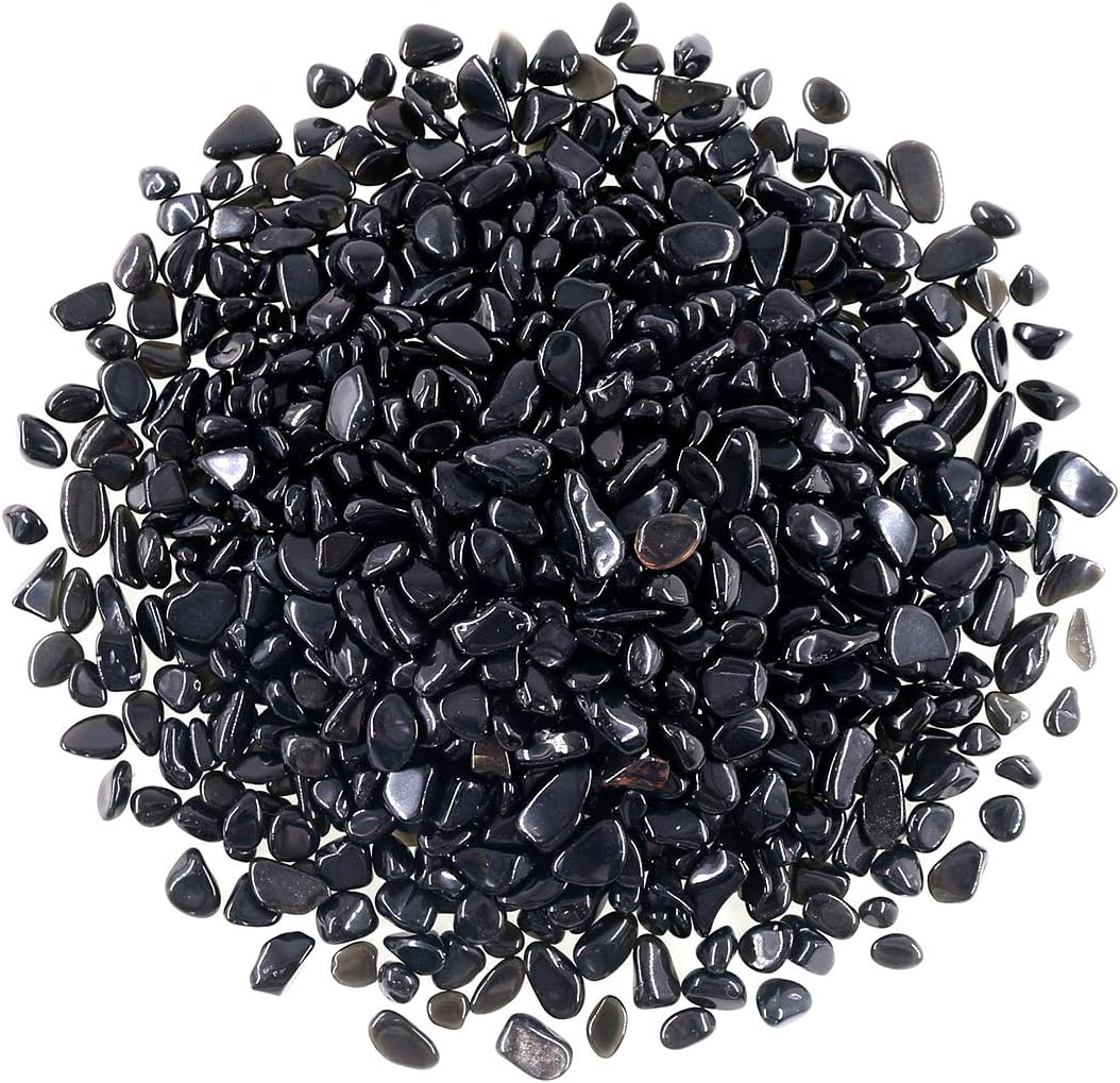 Hardscaping Materials - Swpeet 1 Pound Black Agate Small Tumbled Chips Stone Ruby in Fuchsite Tumbled Chips Stone Crushed Pieces Irregular Shaped Stones 0.3-0.5 inch (About 455 Gram) (Black Agate)