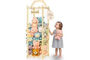 Sortivo Wood Stuffed Animal Storage with 3 Animal Figurines Set, 60In Large Capacity Stuffy & Teddy Bear Storage Organizer fo