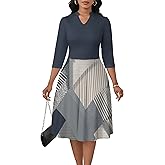 PinkPatty Women's Semi Formal Midi Dresses 3/4 Sleeve Knee Length Modest Dresses for Church Work XL