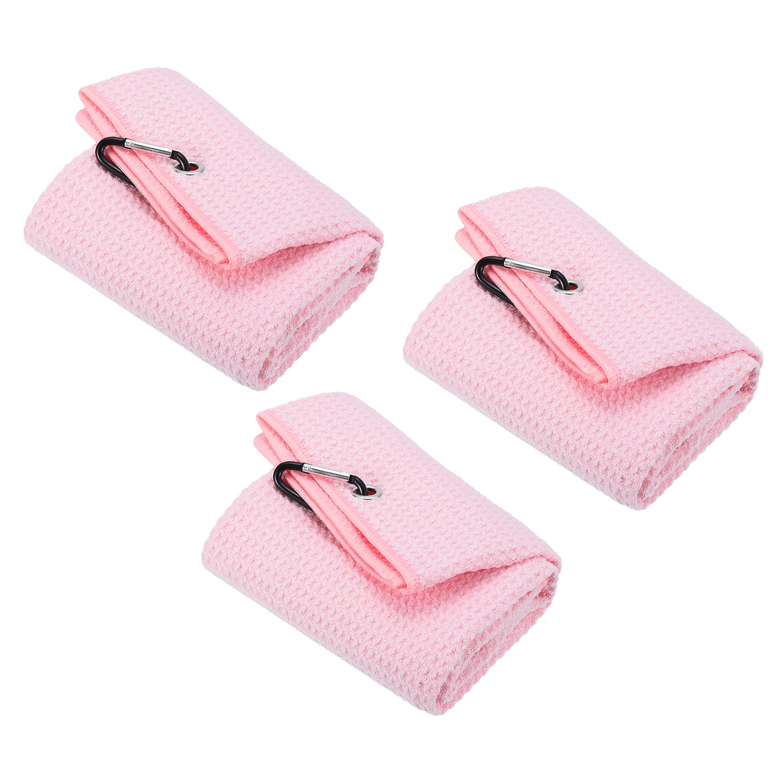 PATIKIL 20"x16" Tri-Fold Golf Towels, 3 Pack Waffle Pattern Towels Soft Fiber Strong Water Absorption with D Clip for Golf Lovers, Pink
