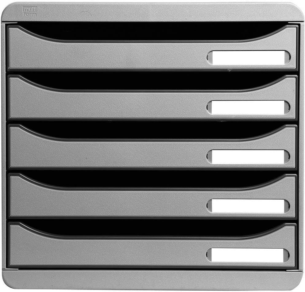 ExacomptaRef 309740D - BIG-BOX PLUS Desktop Drawer Set - 5 x 43mm Drawers, Suitable for A4+ Documents, 347 x 278 x 271mm, 100% Recycled Plastic - Light Grey