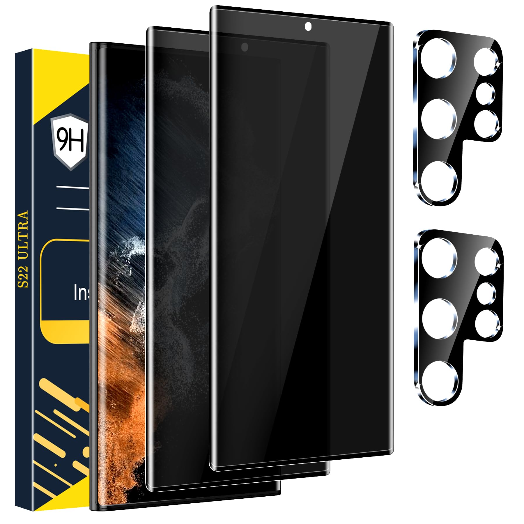 Photo 1 of [2+2 Pack] Galaxy S22 Ultra Privacy Screen Protector, 9H Tempered Glass, Ultrasonic Fingerprint Support, 3D Curved, HD Clear Anti-Spy Film for Samsung S22 Ultra 5G Glass Screen Protector