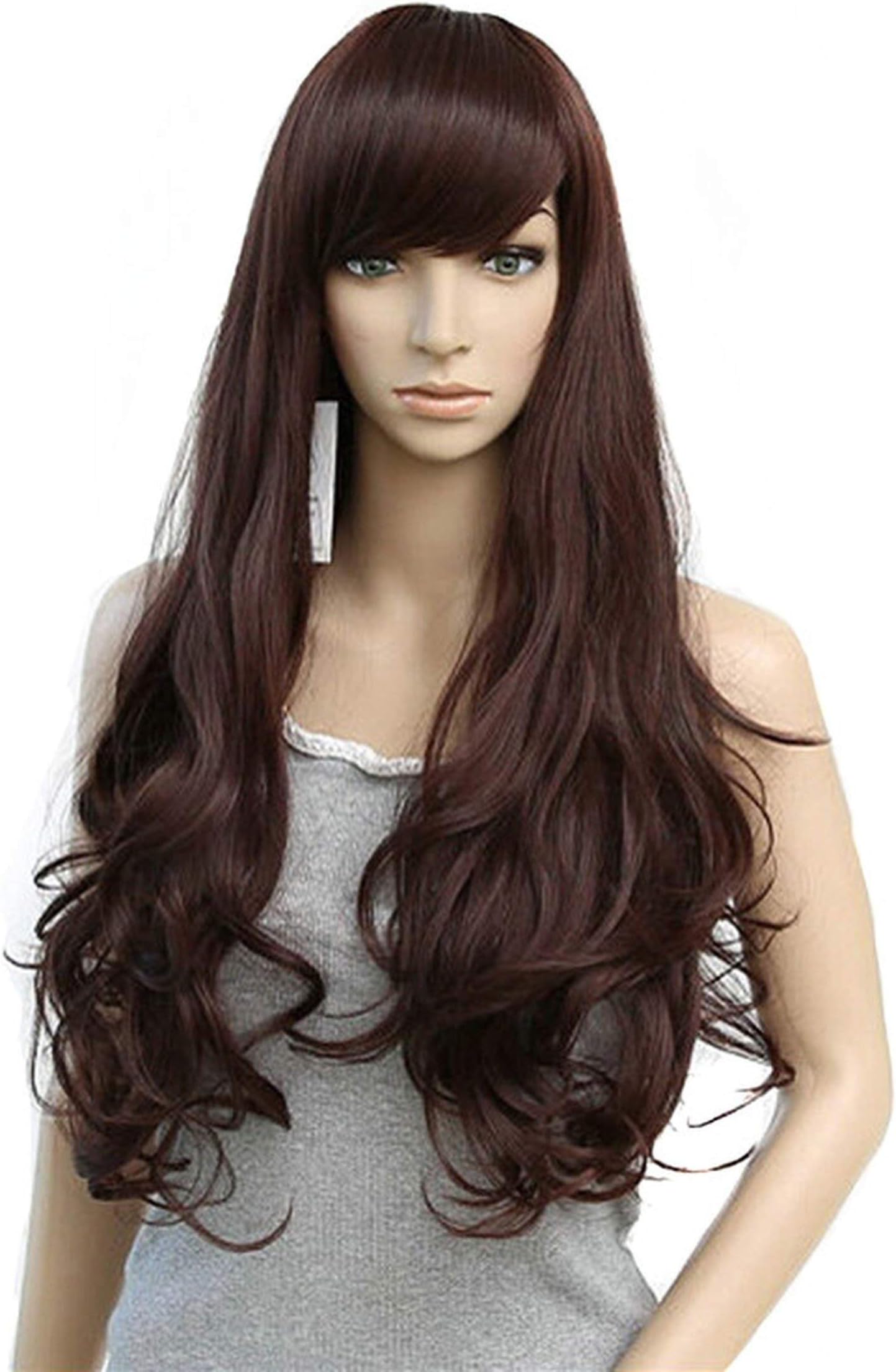 pleasantlyday Long loose Wave Light dark Brown Black 75cm Women wigs Cosplay,Brown,30inches