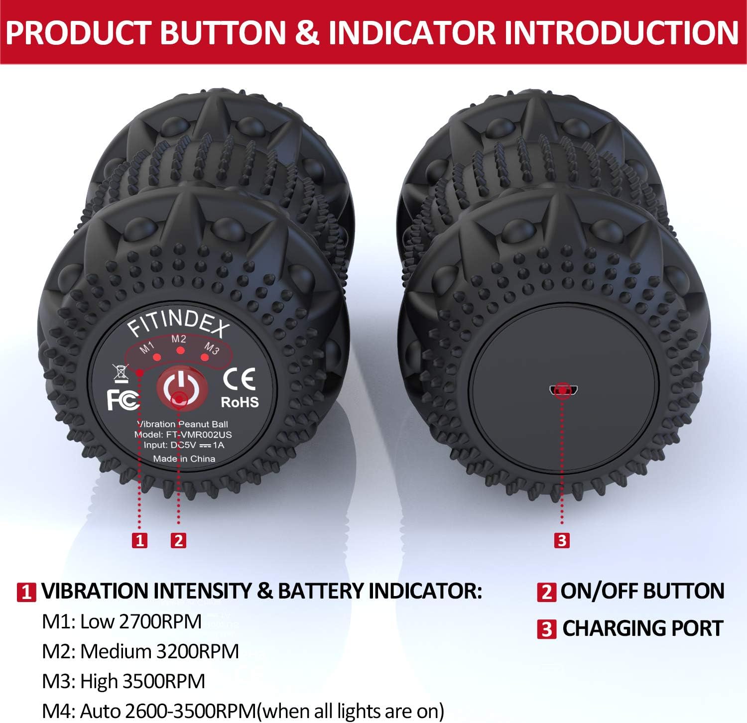 FITINDEX Electric Massage Ball, Vibrating Massage Ball 4-Speed Intensity for Deep Tissue Massage Therapy, Fitness Yoga Massage Roller Ball Rechargeable for Pain Relief Muscle Recovery: Health & Personal Care