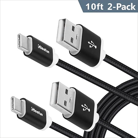 USB Typ C Kabel cleefun, 2er-Pack, 3 m, 3 m), Nylon, geflochten, USB-C-Ladekabel, Sync- und Ladekabel für Samsung Galaxy S7/S