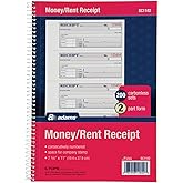 Adams Money and Rent Receipt Book, 2-Part Carbonless, 7-5/8" x 11", Spiral Bound, 200 Sets per Book, 4 Receipts per Page (SC1182), White/Canary