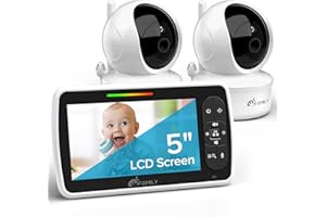 iFamily Baby Monitor with 2 Cameras | Remote Pan-Tilt-Zoom Video Baby Monitor with Camera and Audio, 5” Large Display, Night Vision, Temperature Display, Lullaby, 2 Way Audio & 960ft Range