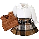 ChuYuKu Baby Girl Clothes Fall Winter Outfits Puff Sleeve Shirt Tartan Pleated Skirt Cute Vest Set Toddler Girl Dress Holiday